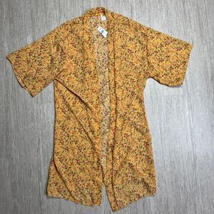 Cozy Rozy California Open Cardigan Sleepwear Top NEW Floral Yellow Sheer M